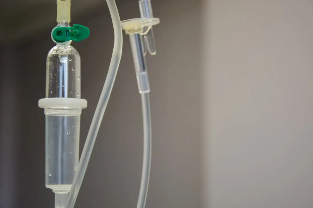 Medical IV drip stand used during clinician-supervised in-home detox and withdrawal monitoring